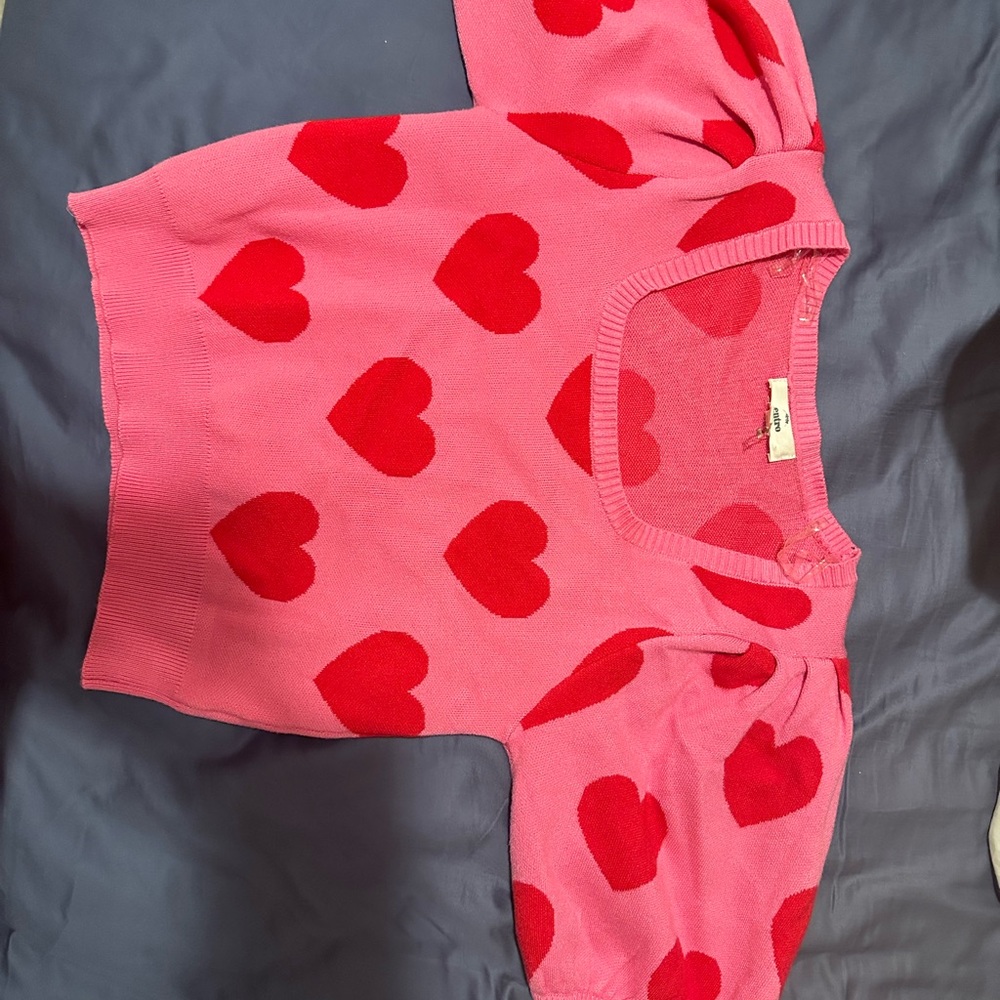 Entro Pink Crew Neck Sweater with Red Hearts